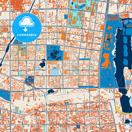 Colorful Rizhao Street Map with Labels and Buildings