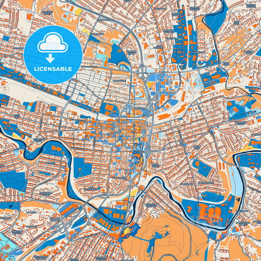 Colorful Roanoke Street Map with Labels and Buildings