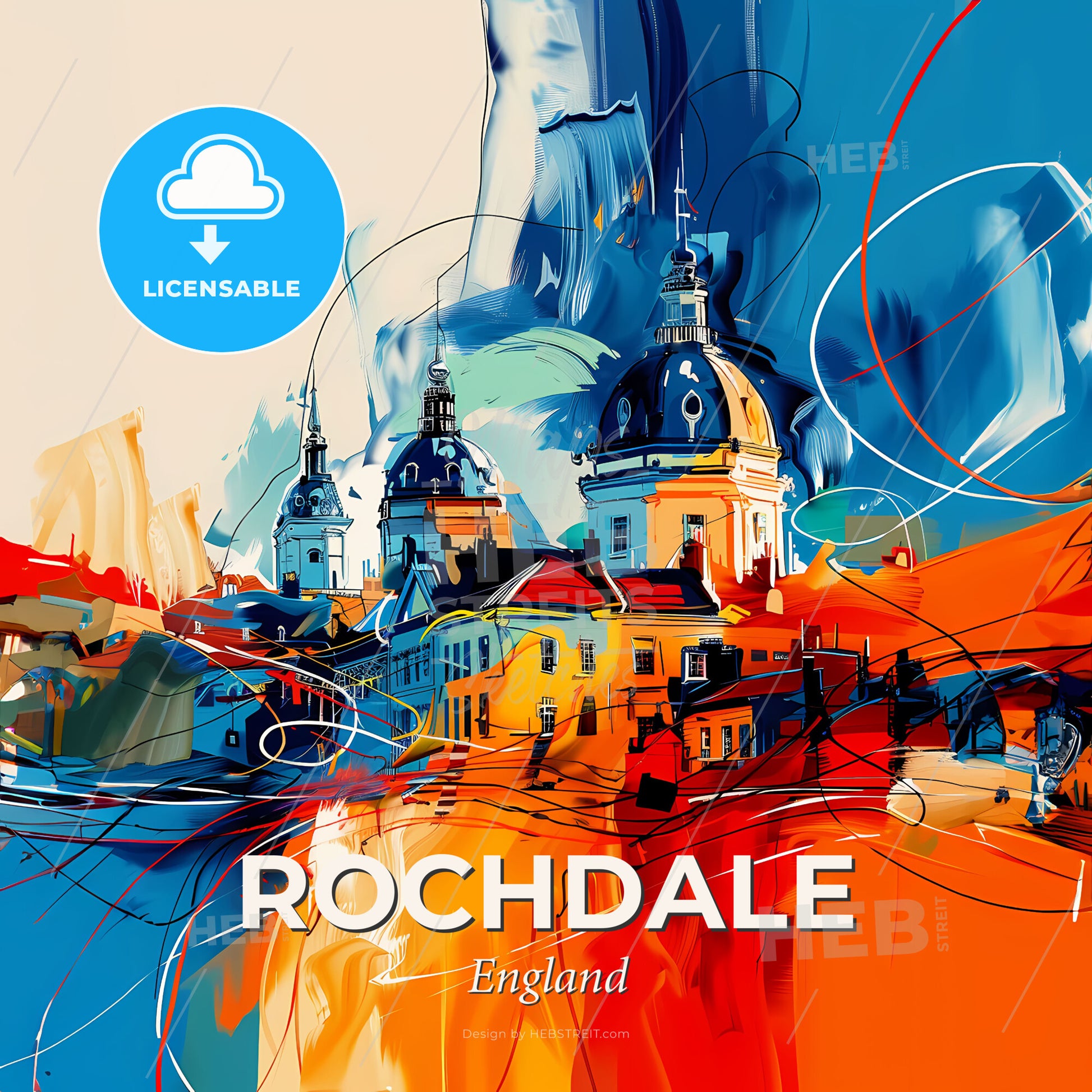 Vibrant Rochdale, England - A Painting Of A City - Square format print template