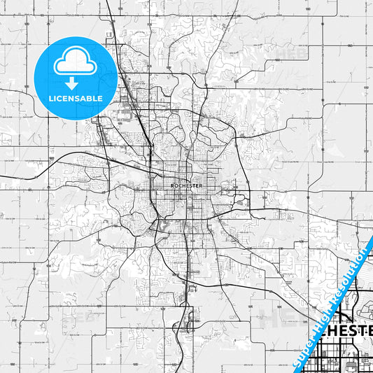 Rochester, Minnesota light map with streetnames, citynames and districts