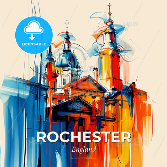 Vibrant Rochester, England - A Painting Of A Building With Towers - Square format print template
