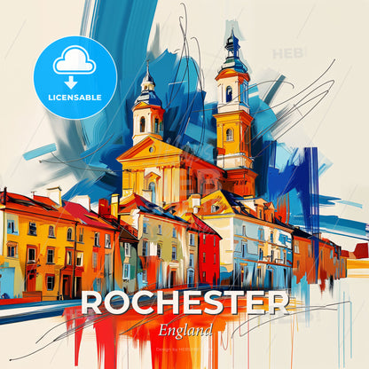 Vibrant Rochester, England - A Painting Of A Building With Towers - Square format print template