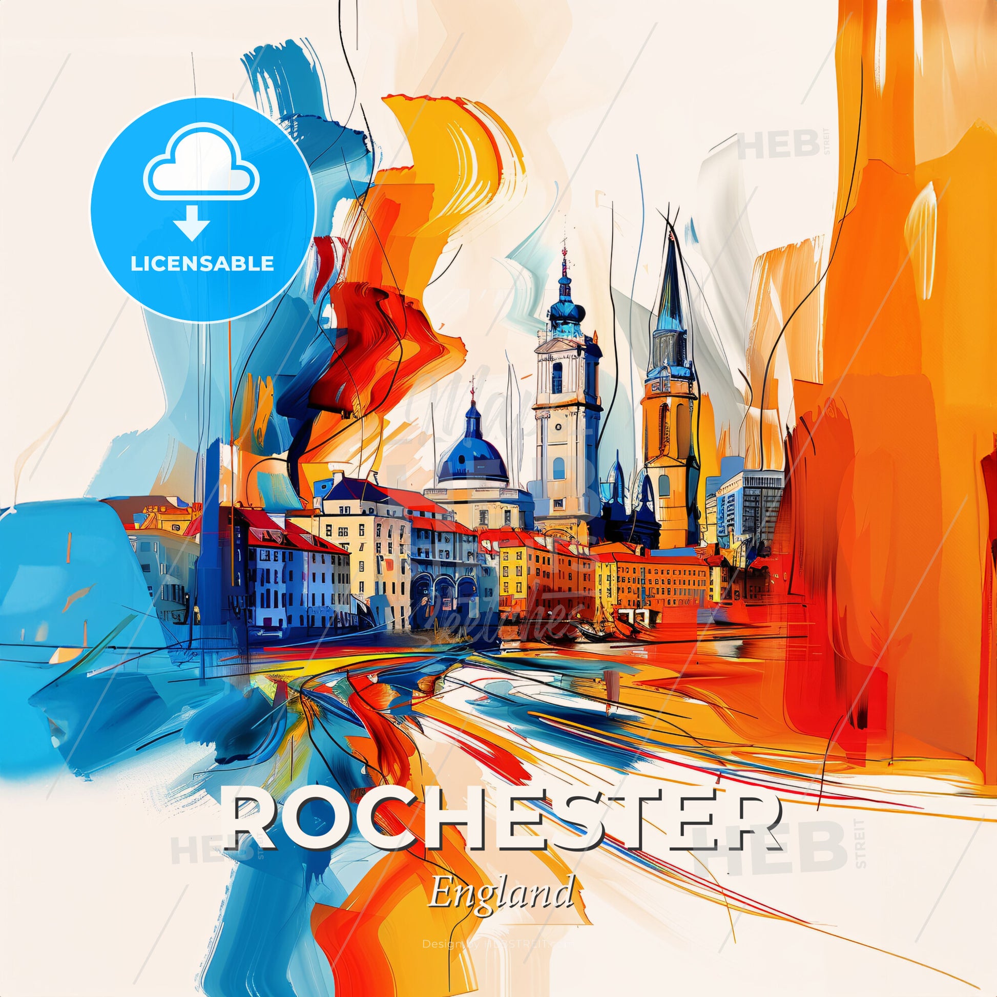 Vibrant Rochester, England - A Colorful Painting Of A City - Square format print template