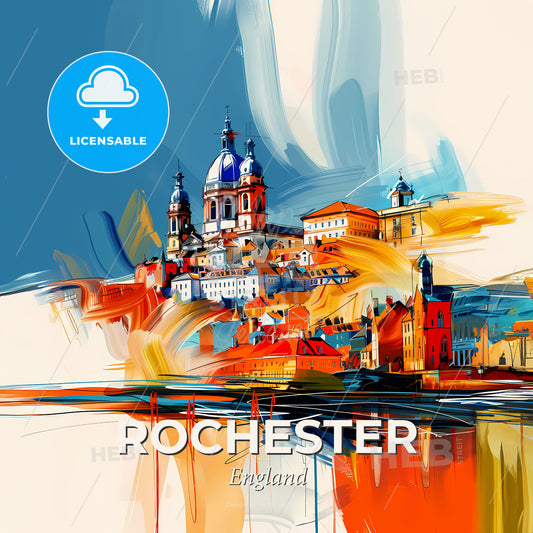 Vibrant Rochester, England - A Painting Of A City - Square format print template