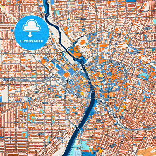 Colorful Rochester Street Map with Labels and Buildings
