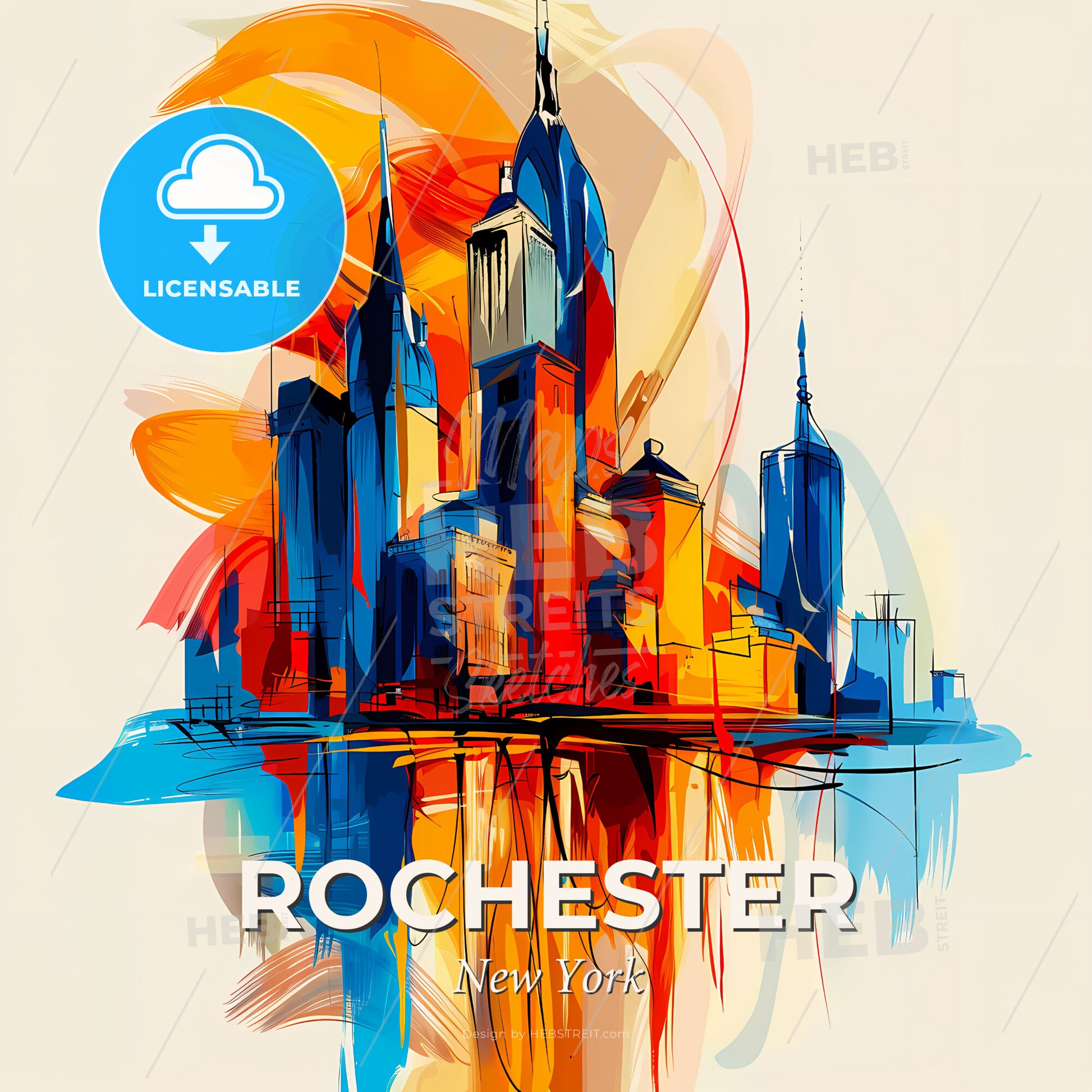 Vibrant Rochester, New York - A Colorful Cityscape With Many Tall Buildings - Square format print template