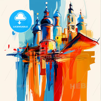 Vibrant Rochester, New York - A Painting Of A Building With Towers And A Roof