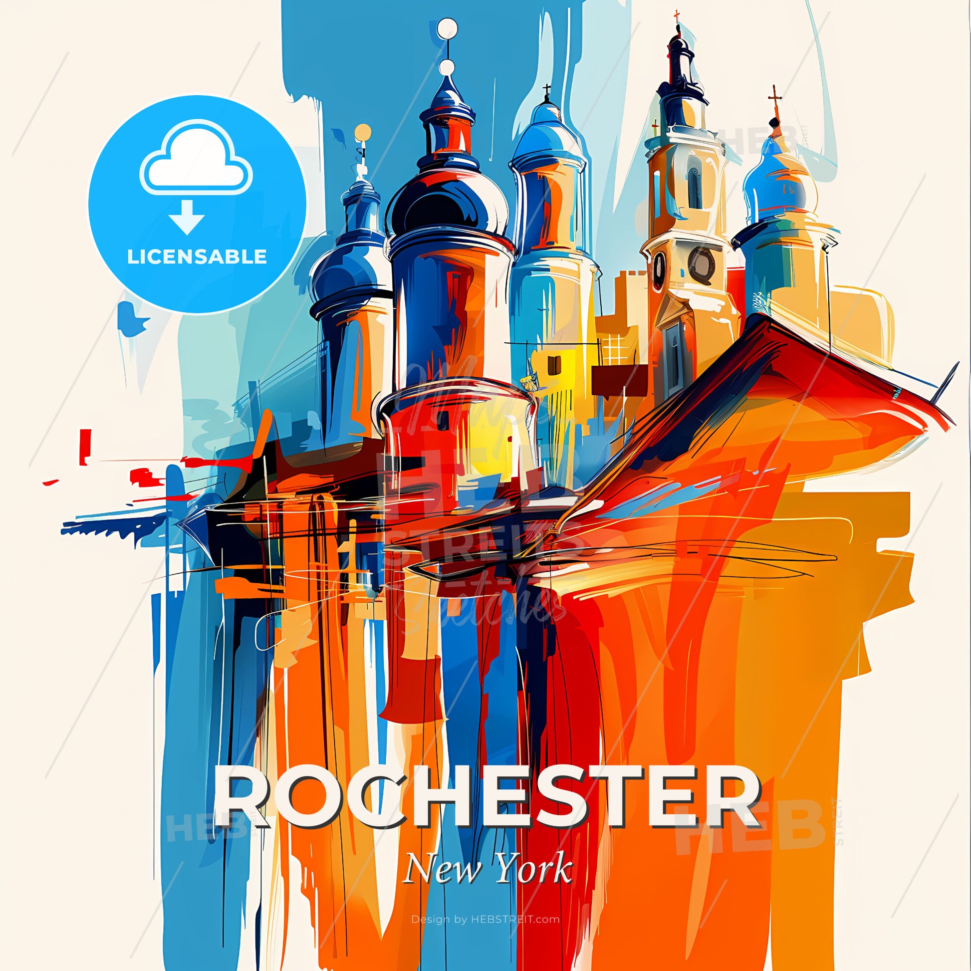Vibrant Rochester, New York - A Painting Of A Building With Towers And A Roof - Square format print template