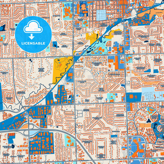 Colorful Rochester Hills Street Map with Labels and Buildings