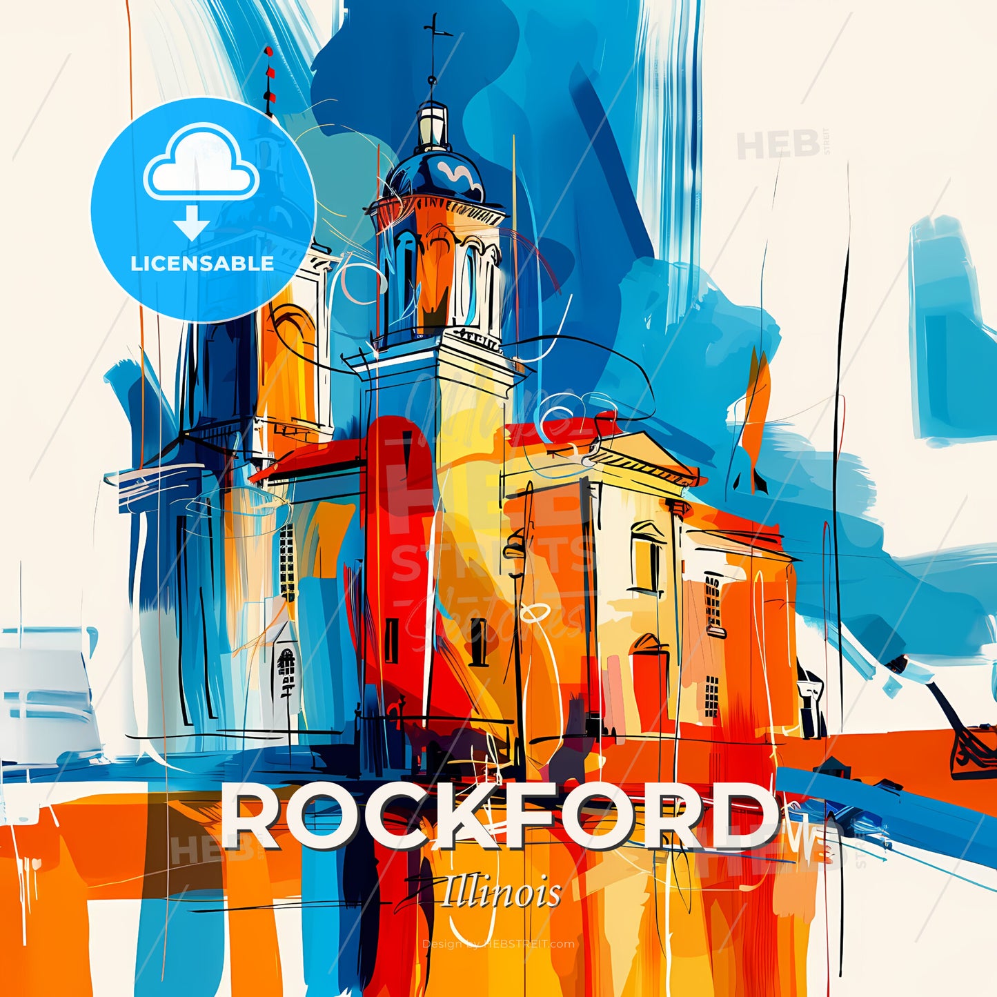 Vibrant Rockford, Illinois - A Painting Of A Building - Square format print template