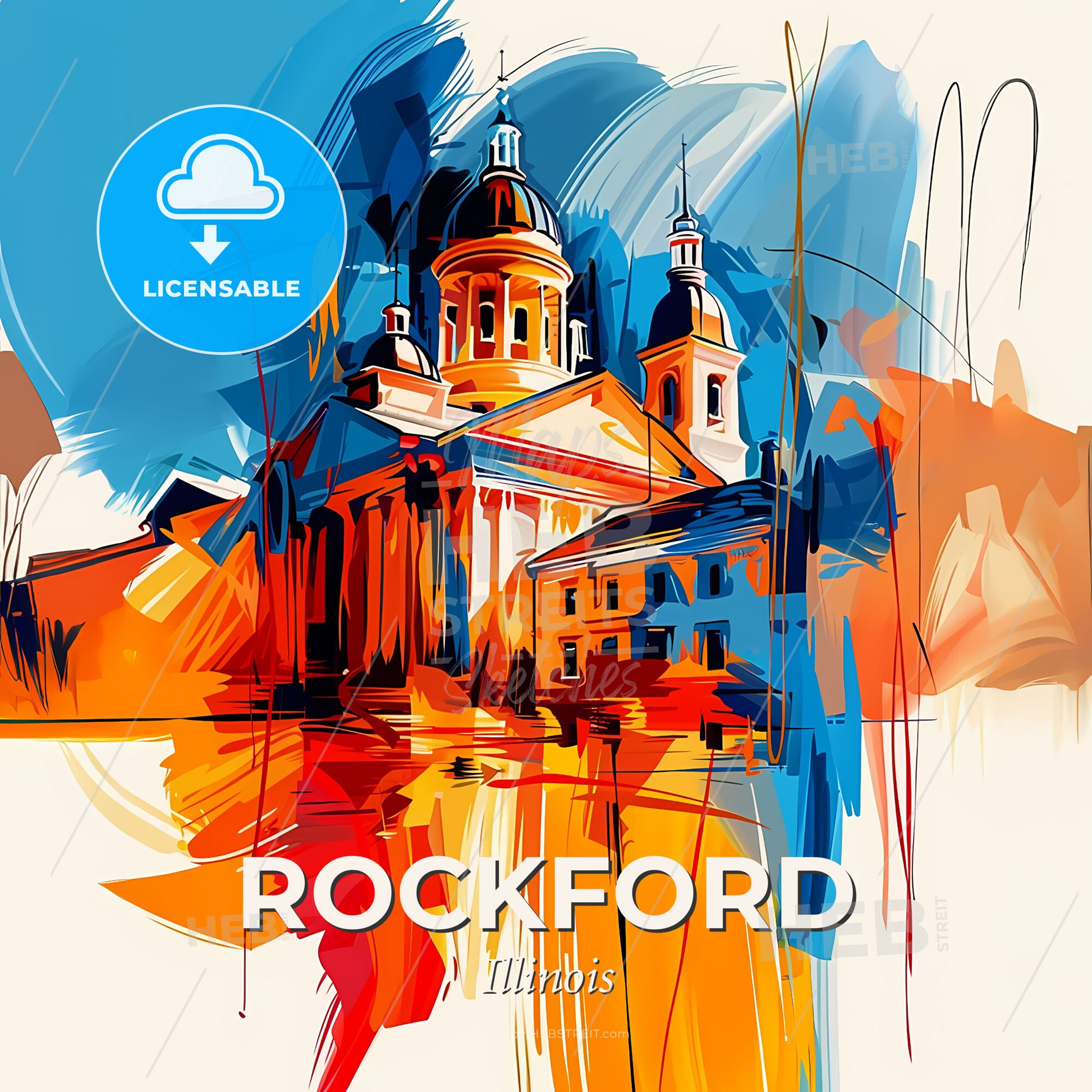 Vibrant Rockford, Illinois - A Painting Of A Building - Square format print template
