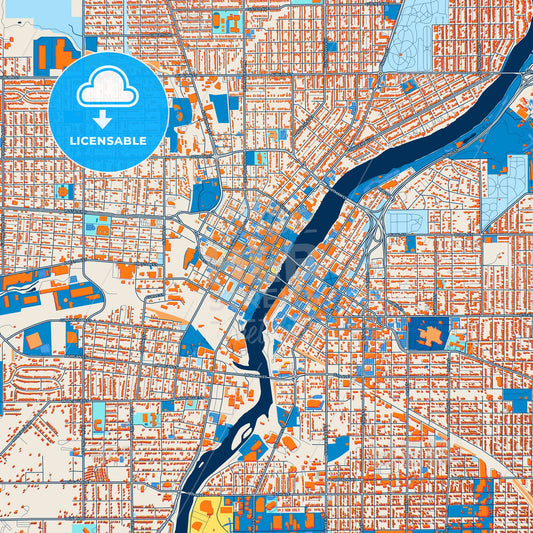 Colorful Rockford Street Map with Labels and Buildings