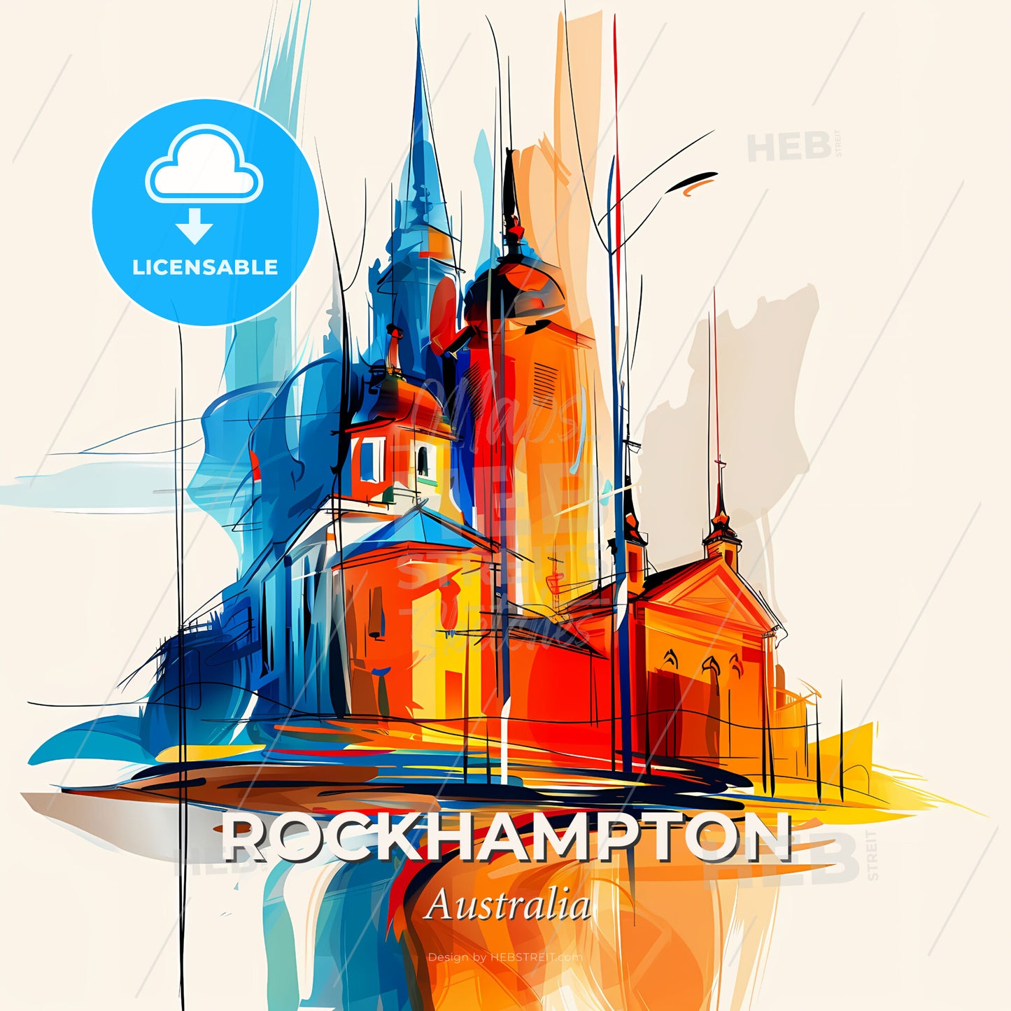 Vibrant Rockhampton, Australia - A Drawing Of A Building - Square format print template