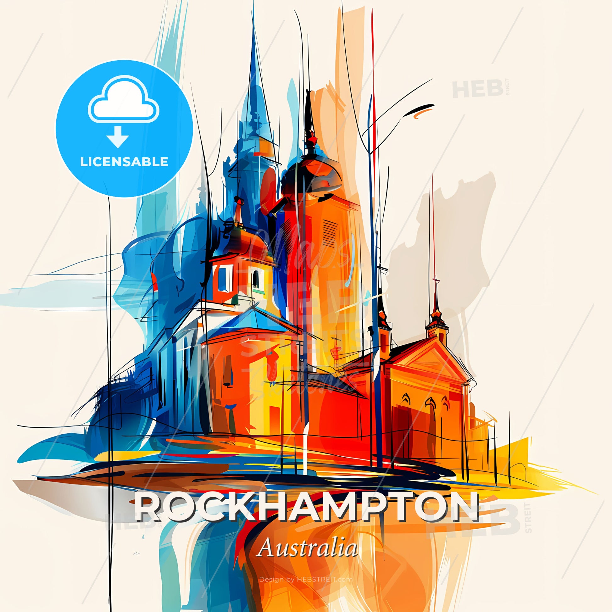 Vibrant Rockhampton, Australia - A Drawing Of A Building - Square format print template