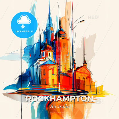 Vibrant Rockhampton, Australia - A Drawing Of A Building - Square format print template