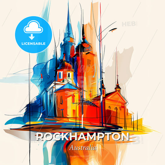 Vibrant Rockhampton, Australia - A Drawing Of A Building - Square format print template