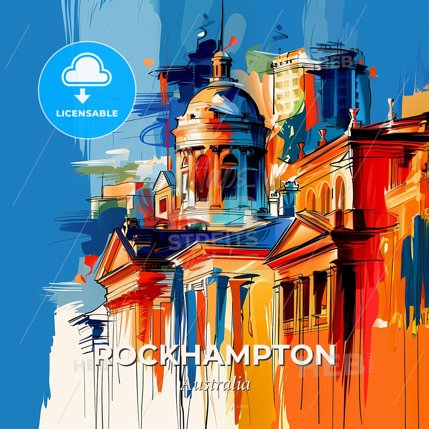 Vibrant Rockhampton, Australia - A Colorful Painting Of A Building - Square format print template