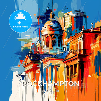 Vibrant Rockhampton, Australia - A Colorful Painting Of A Building - Square format print template
