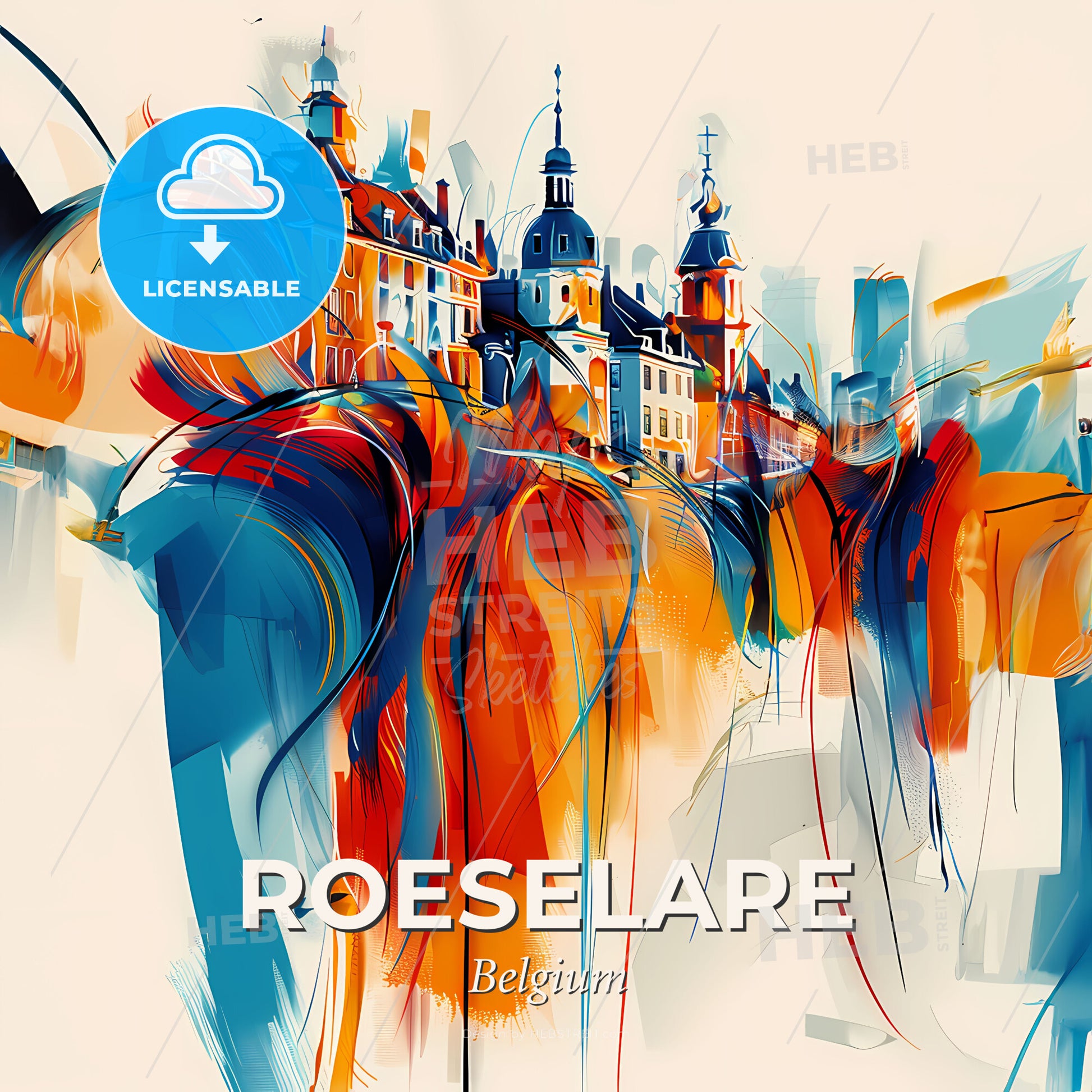 Vibrant Roeselare , Belgium - A Colorful Cityscape With Buildings And Towers - Square format print template