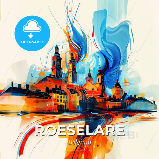 Vibrant Roeselare , Belgium - A Colorful Painting Of A Building - Square format print template