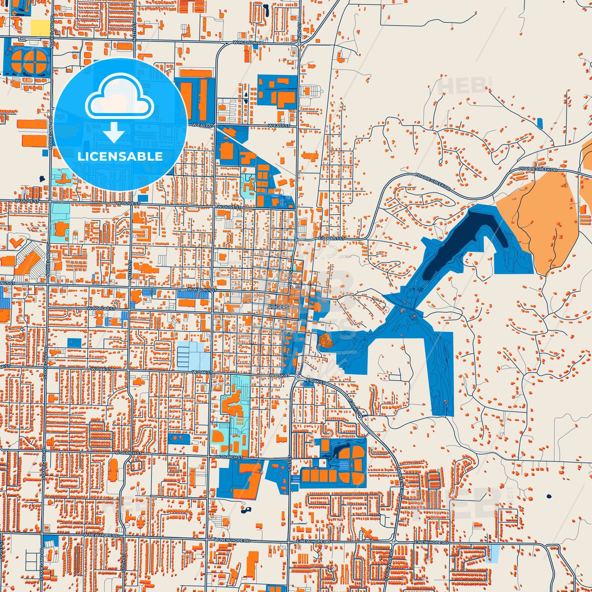 Colorful Rogers Street Map with Labels and Buildings