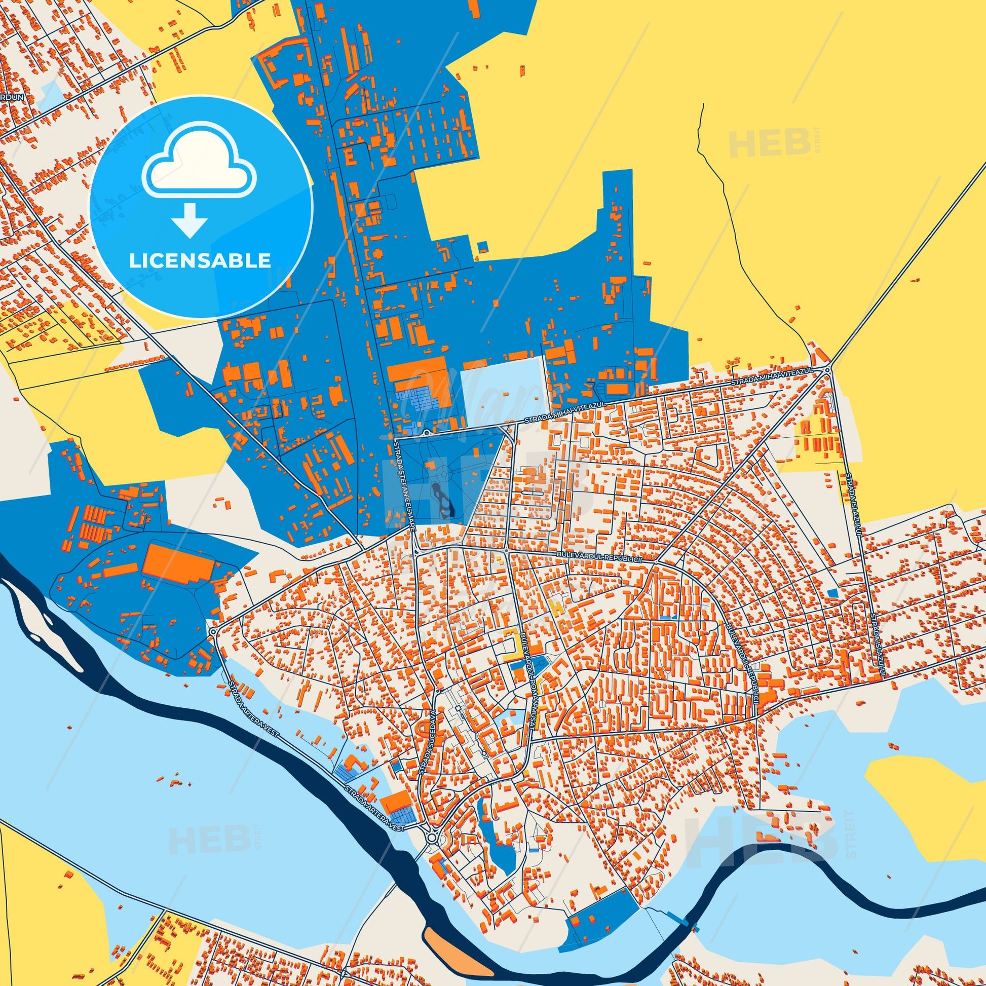 Colorful Roman Street Map with Labels and Buildings