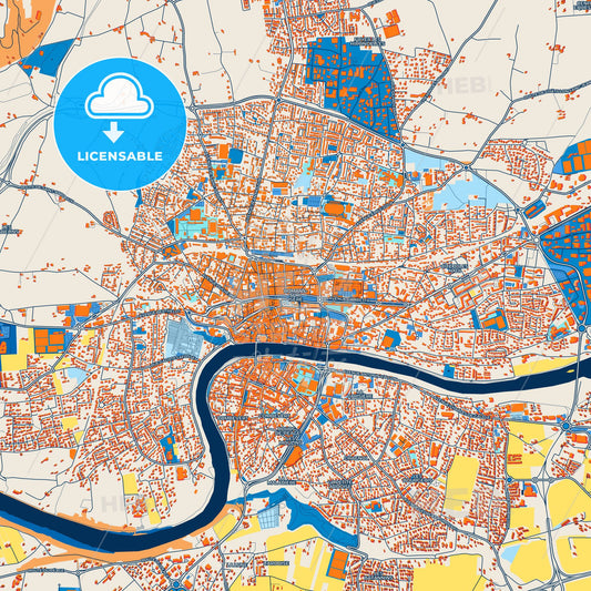 Colorful Romans-sur-Isère Street Map with Labels and Buildings