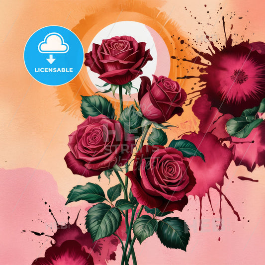 Romantic Burgundy Roses: Elegant Digital Art with Abstract Watercolor Touches