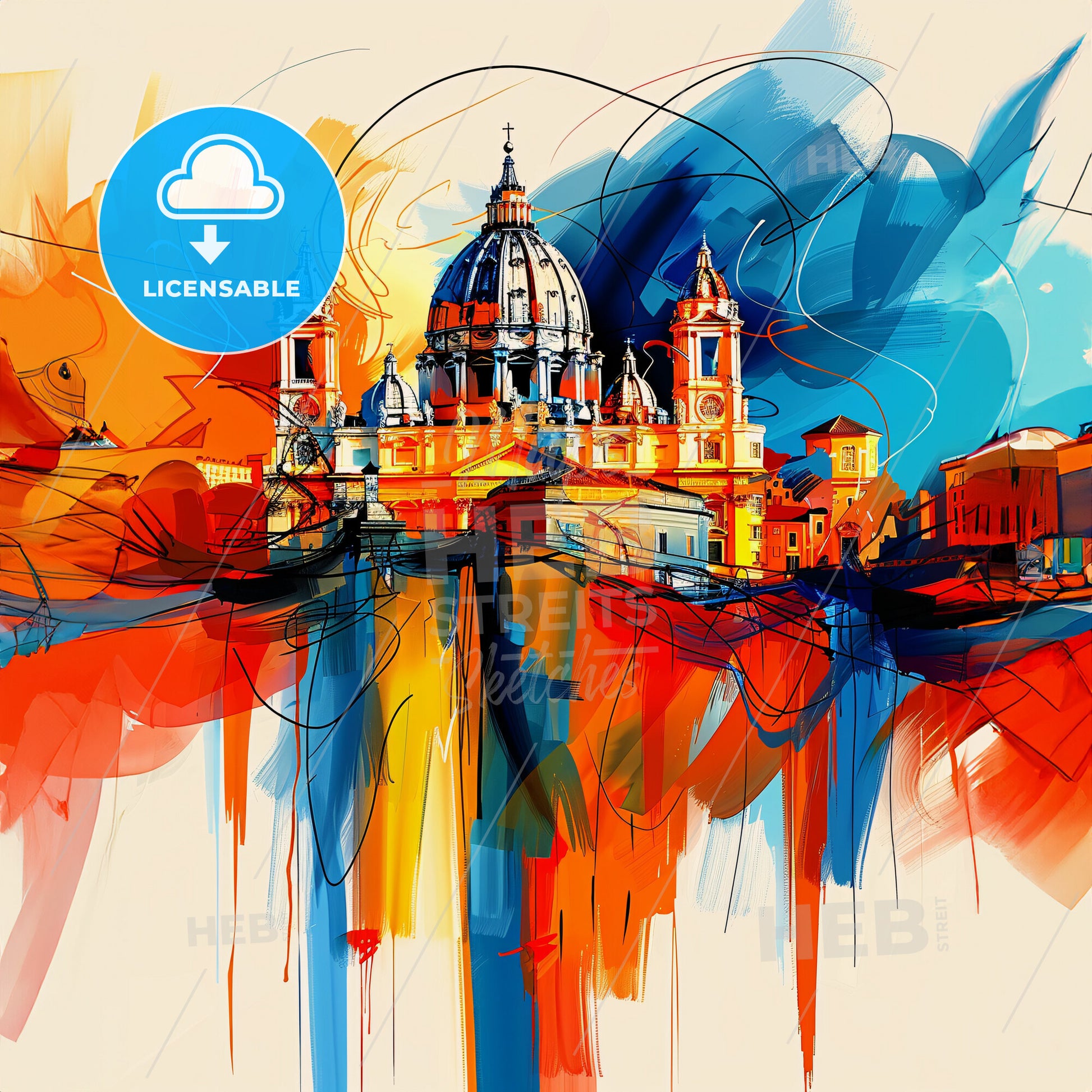 Vibrant Roma, Italy - A Painting Of A Building With A Dome