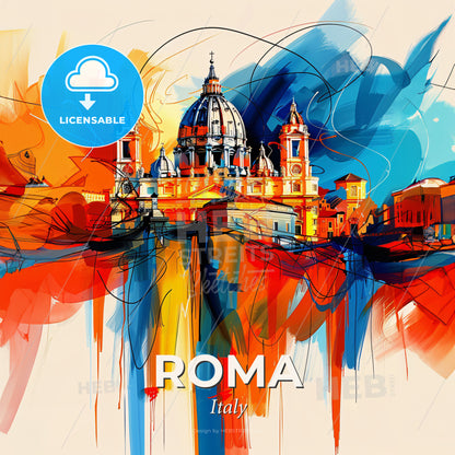 Vibrant Roma, Italy - A Painting Of A Building With A Dome - Square format print template