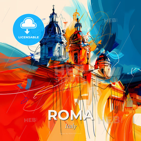 Vibrant Roma, Italy - A Colorful Painting Of A Building - Square format print template