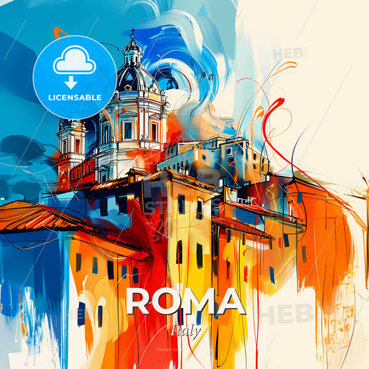 Vibrant Roma, Italy - A Painting Of A Building - Square format print template