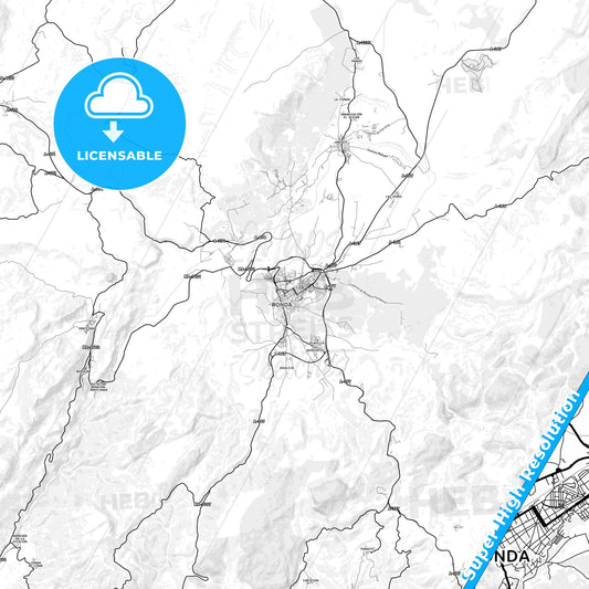 Ronda, Spain light map with streetnames, citynames and districts