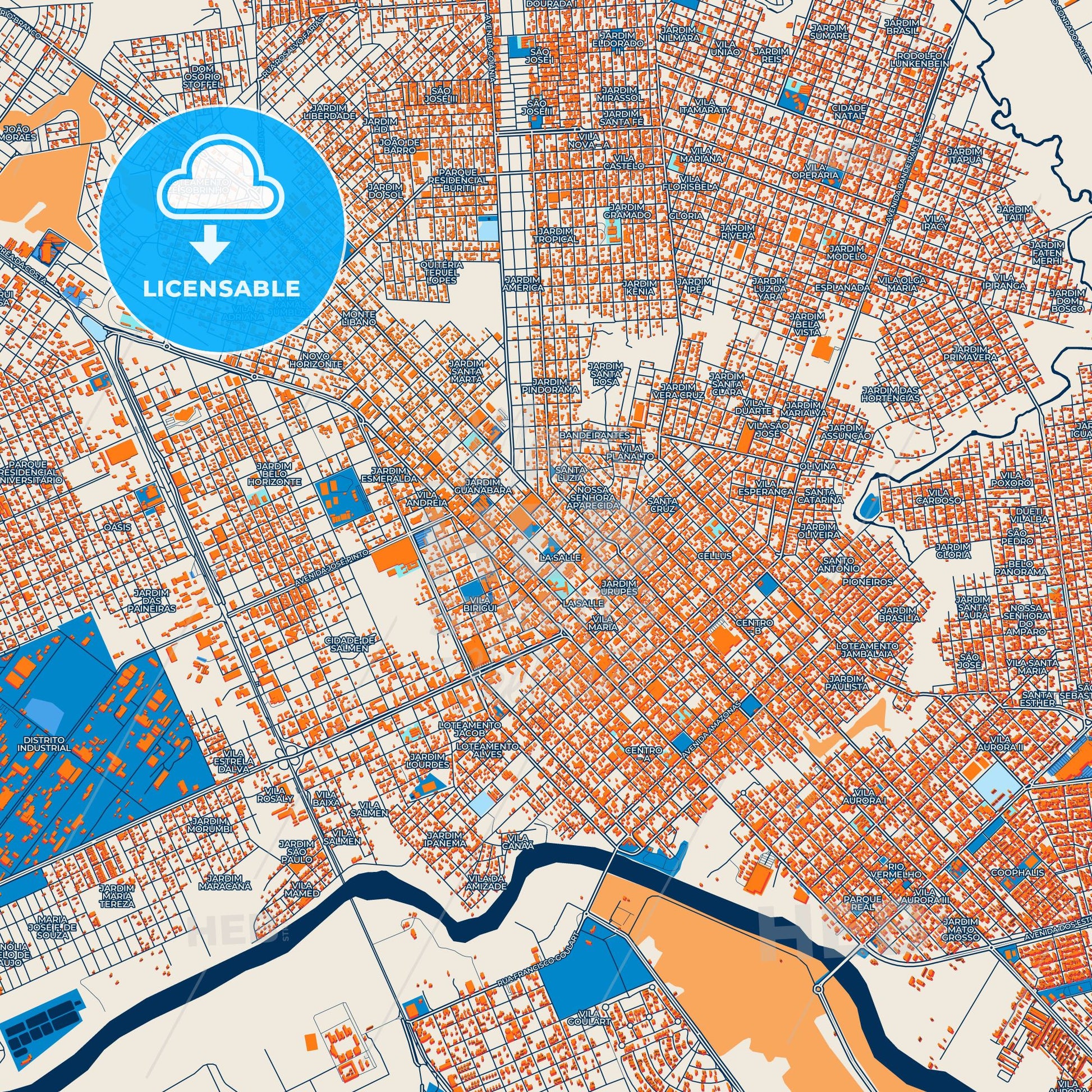 Colorful Rondonopolis Street Map with Labels and Buildings