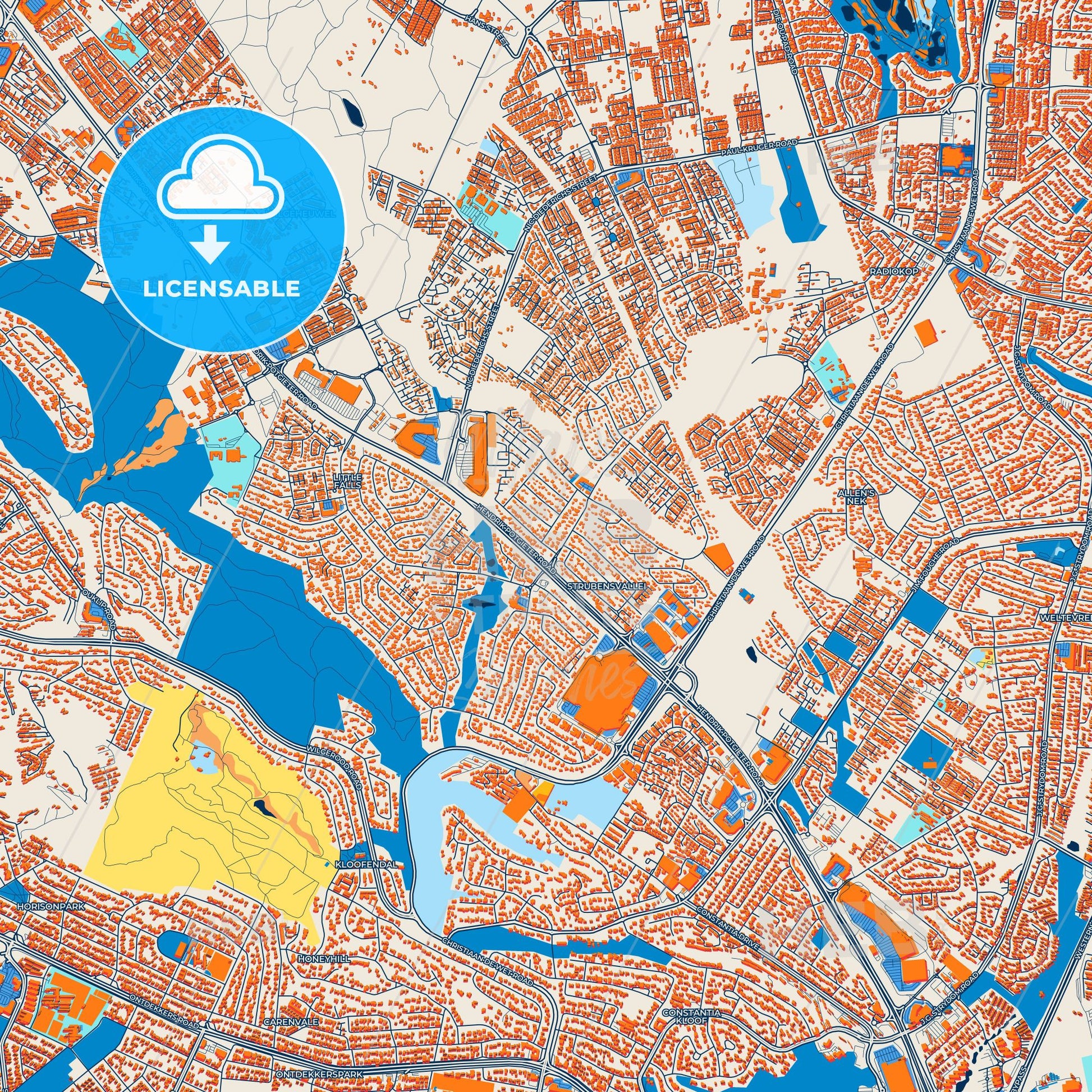 Colorful Roodepoort Street Map with Labels and Buildings