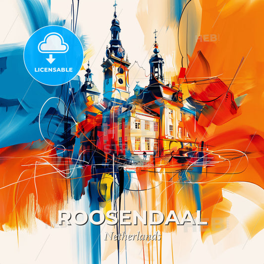 Vibrant Roosendaal, Netherlands - A Painting Of A Building With Towers And A Colorful Background - Square format print template