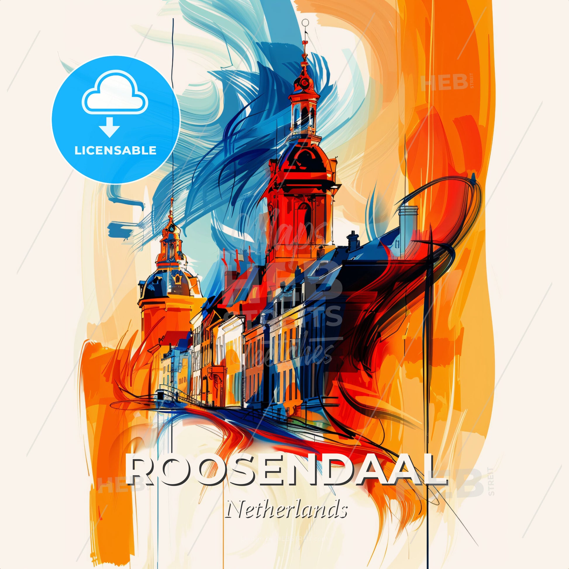 Vibrant Roosendaal, Netherlands - A Colorful Painting Of Buildings - Square format print template