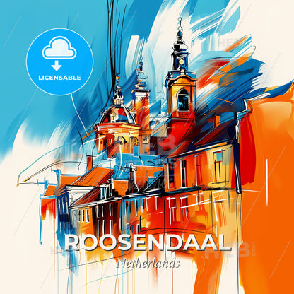 Vibrant Roosendaal, Netherlands - A Painting Of A Building With Towers And Towers - Square format print template