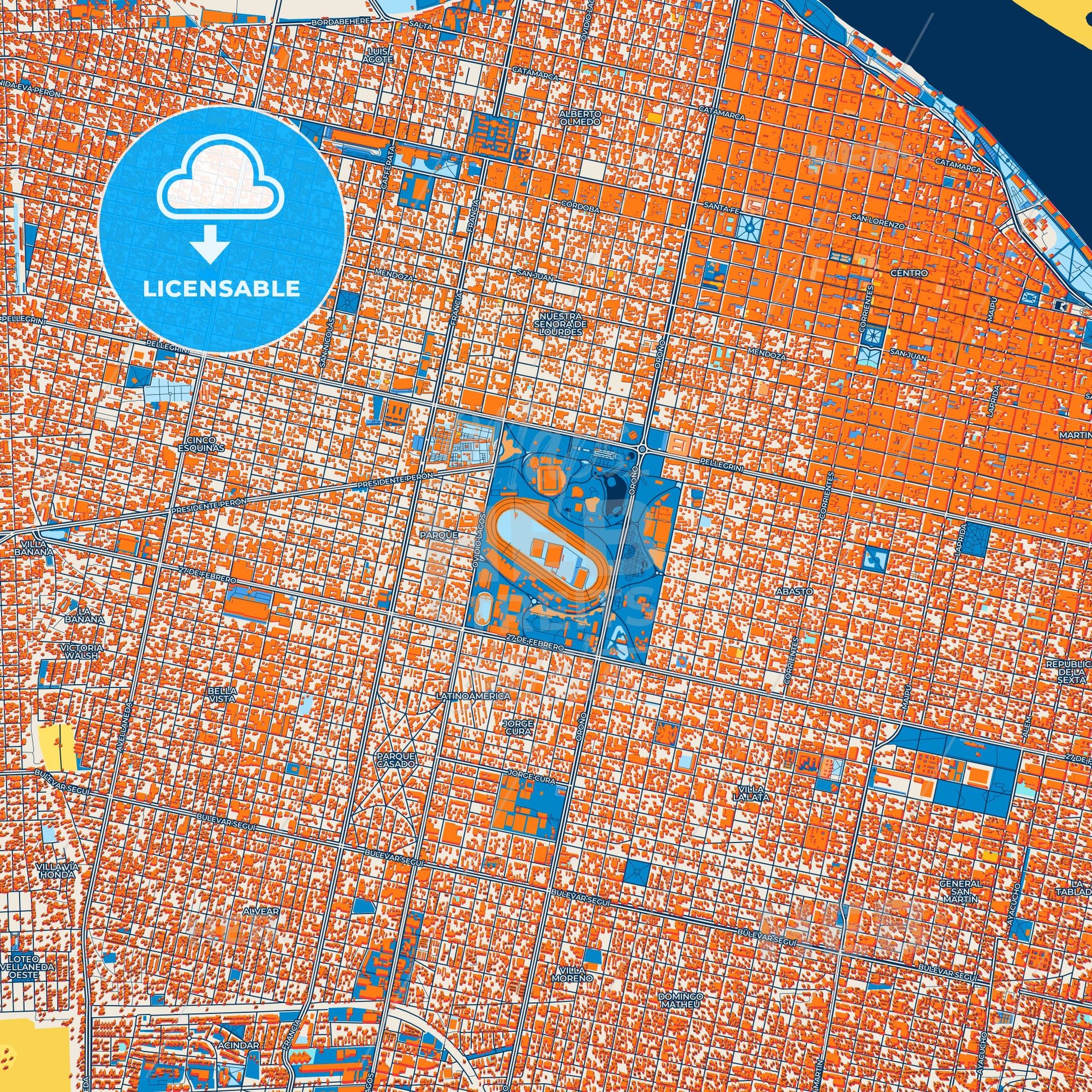 Colorful Rosario Street Map with Labels and Buildings