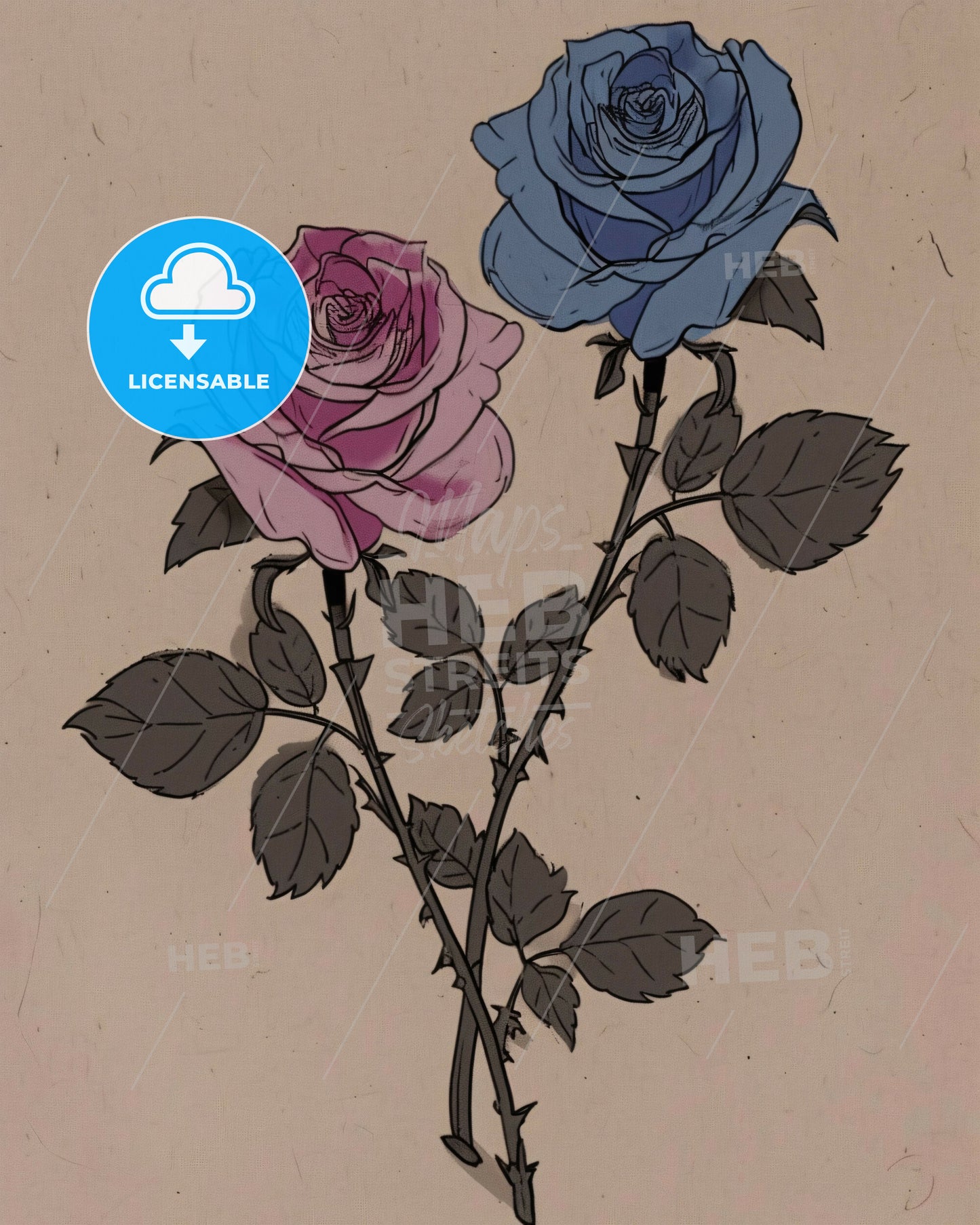Mesmerizing Botanical Art: Intricate Lines, Serene Hues - A drawing of a couple of roses