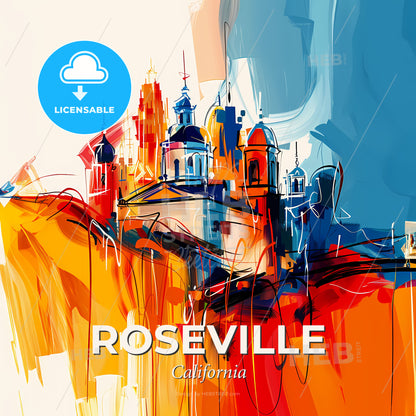 Vibrant Roseville, California - A Painting Of A Building - Square format print template