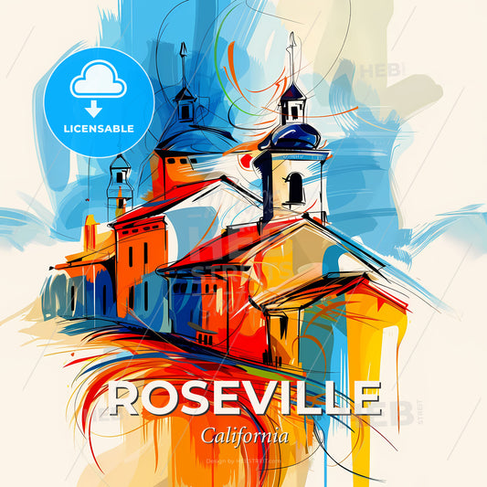 Vibrant Roseville, California - A Painting Of A Building - Square format print template