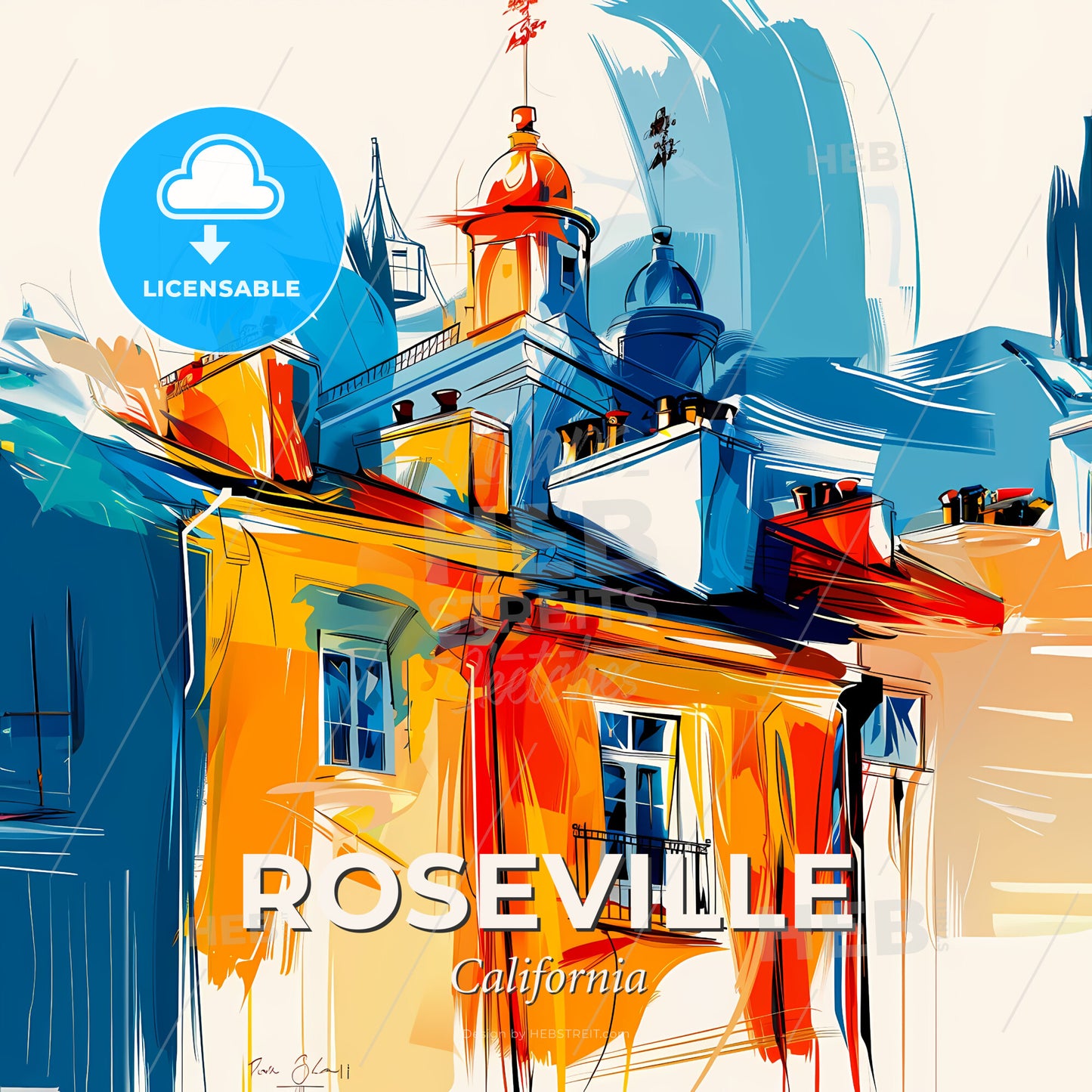 Vibrant Roseville, California - A Painting Of A Building - Square format print template