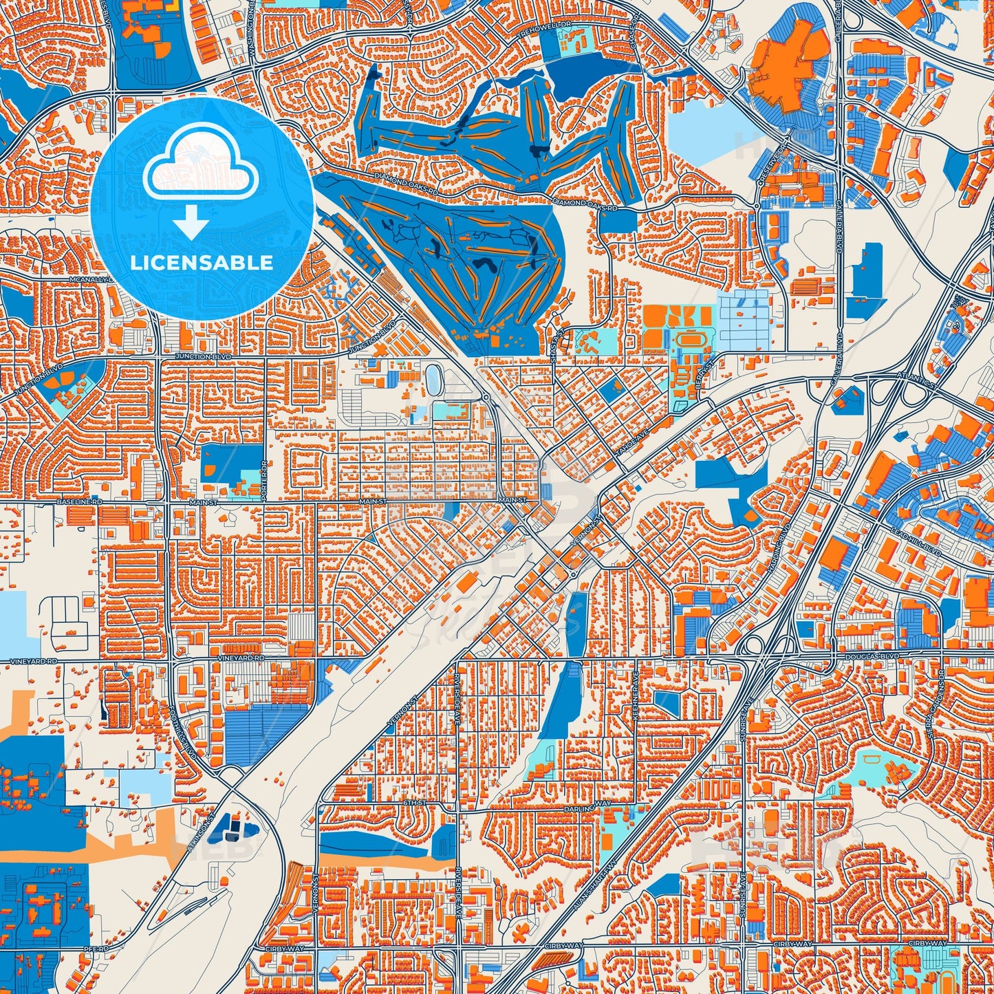 Colorful Roseville Street Map with Labels and Buildings
