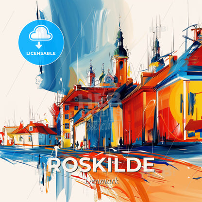 Vibrant Roskilde, Denmark - A Colorful Cityscape With Buildings And A Street - Square format print template