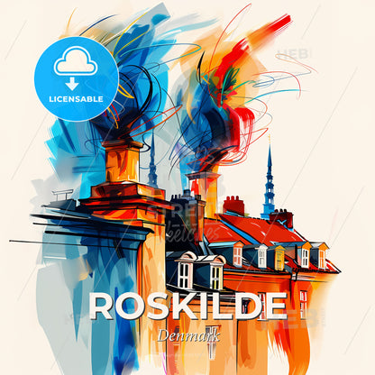 Vibrant Roskilde, Denmark - A Painting Of A Building With Smoke Coming Out Of It - Square format print template
