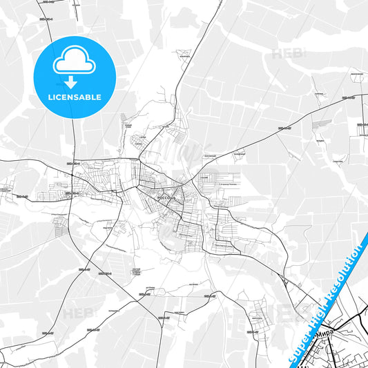 Rossosh, Russia light map with streetnames, citynames and districts