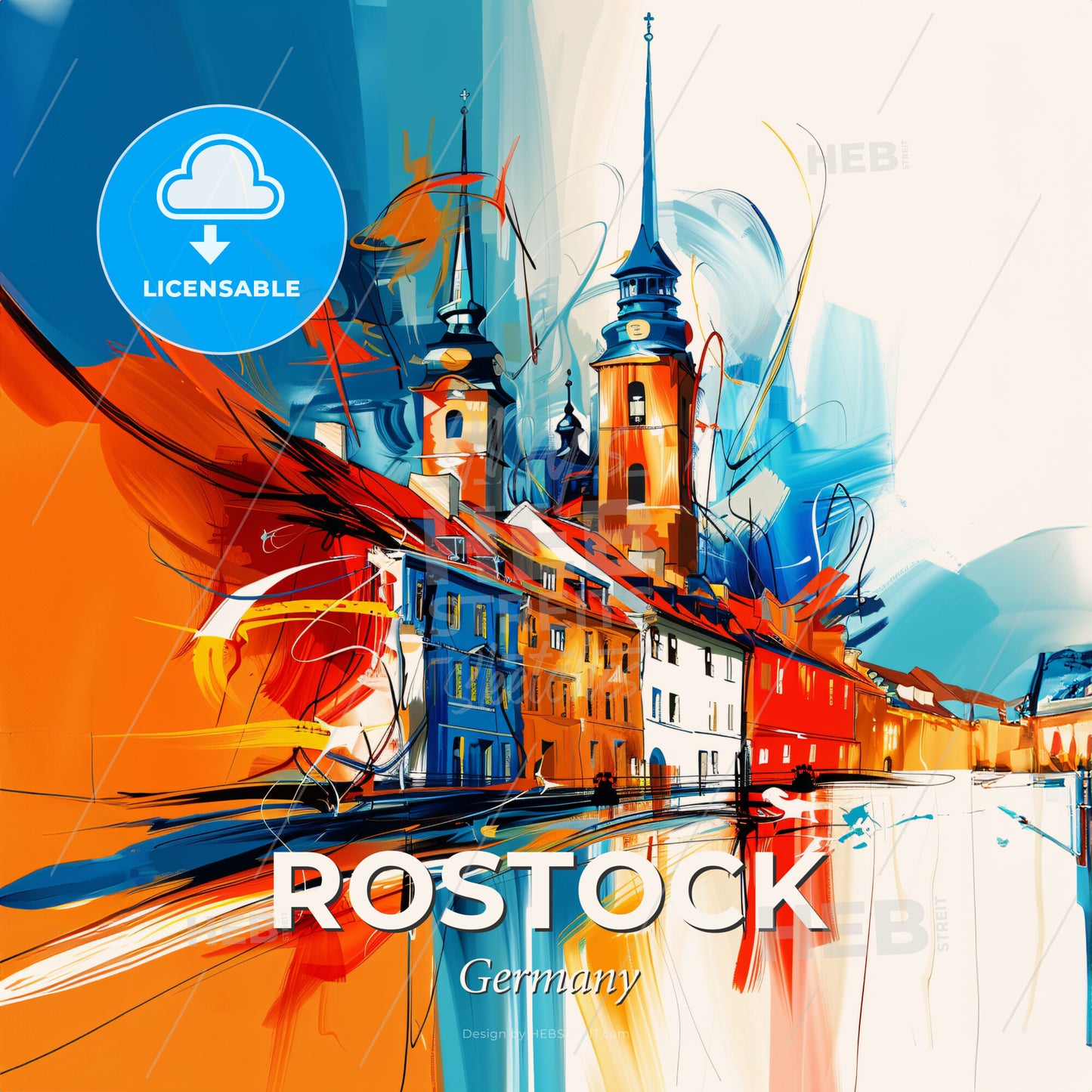 Vibrant Rostock, Germany - A Colorful Painting Of A City - Square format print template