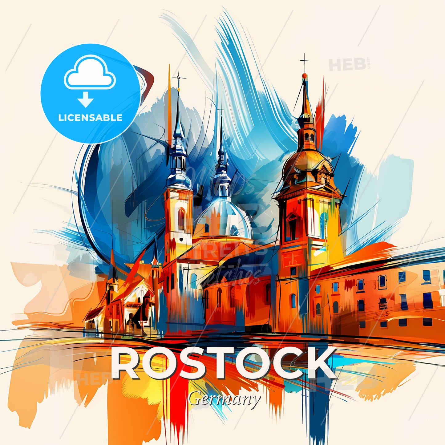 Vibrant Rostock, Germany - A Painting Of A Building - Square format print template