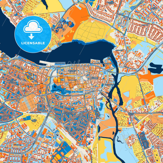 Colorful Rostock Street Map with Labels and Buildings